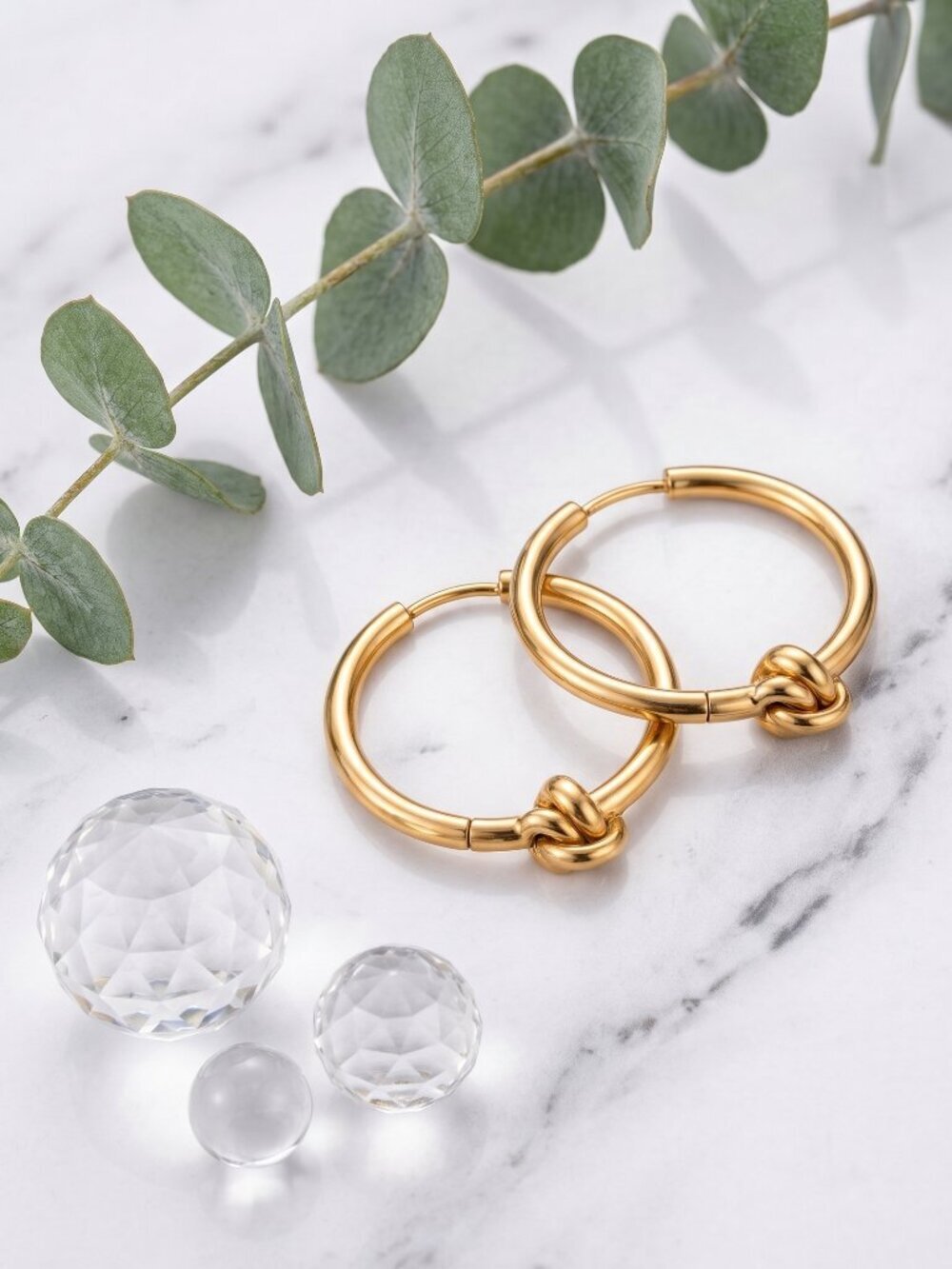 18K Gold Plated Stainless Steel Old Money Quiet Luxury Knot Hoop Earrings 1.25in